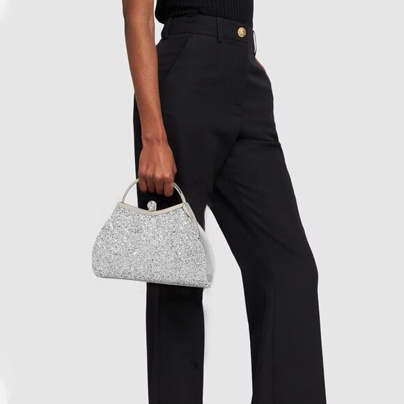 Women's Silver Sparkly Evening Chain Strap Fashionable Shoulder Clutch Bag - Picture 6 of 7